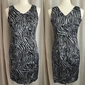 Vintage 90s Dress Size 10 Black Silver Zebra Animal Print Going Out Party Y2K